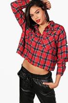 Boohoo Charlie Distressed Metal Ring Check Shirt Crop