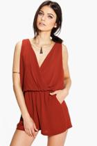 Boohoo Molly Wrap Front Playsuit Rust