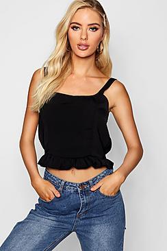 Boohoo Square Neck Ruffle Woven Cami