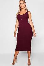 Boohoo Plus Button Ribbed Midi Dress