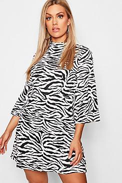 Boohoo Plus High Neck Flare Sleeve Skater Dress
