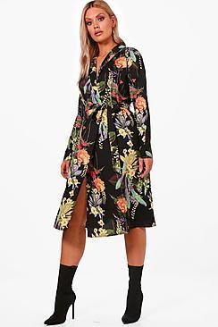 Boohoo Plus Annie Oriental Kimono Wrap Dress