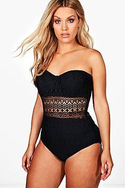 Boohoo Plus Caty Crochet Detail Swimsuit