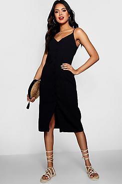 Boohoo Sabra Button Front Woven Shift Midi Dress