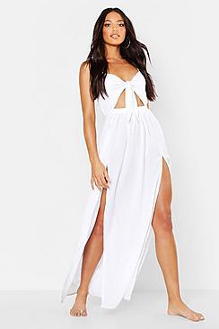 Boohoo Tie Front Cut Out Beach Maxi Dress