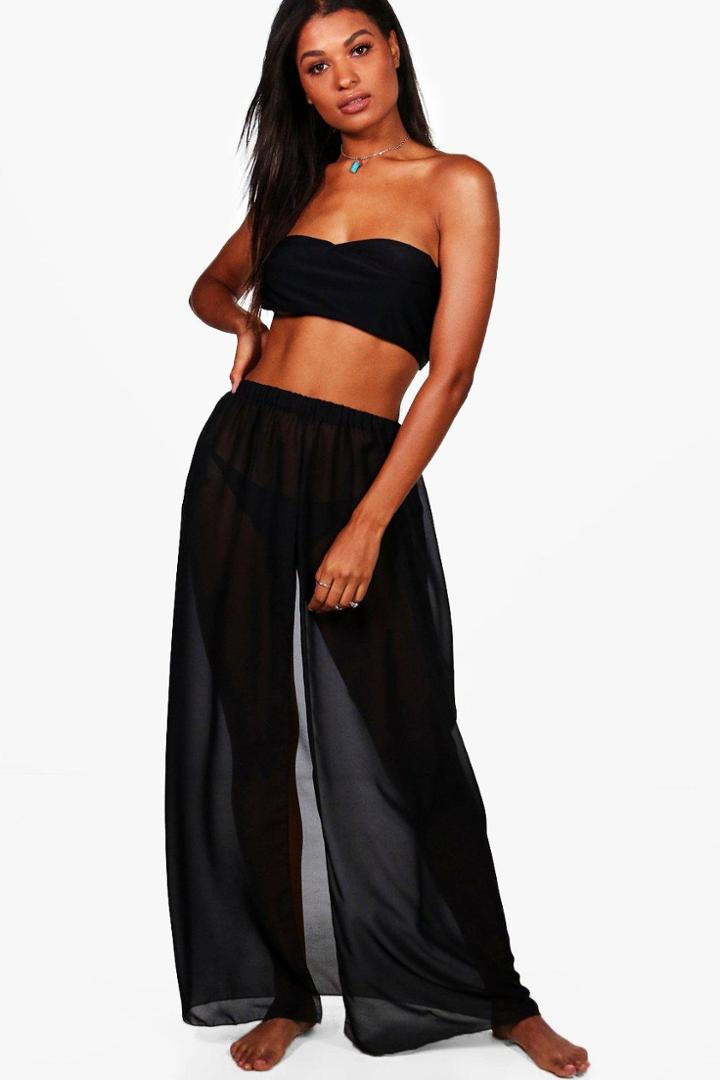 Boohoo Olivia Maxi Split Front Beach Skirt Black