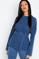 Boohoo Self-buckle Long Sleeve Acid Wash Sweatshirt