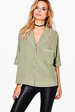 Boohoo Nina Piped Rever Collar Oversized Shirt