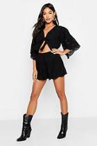 Boohoo Broderie Anglais Knot Front Playsuit