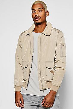 Boohoo Borg Collar Harrington Jacket With Patch Pockets