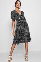 Boohoo Polly Knot Front Polka Dot Midi Dress