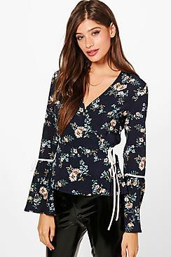 Boohoo Steph Oriental Wrap Over Blouse