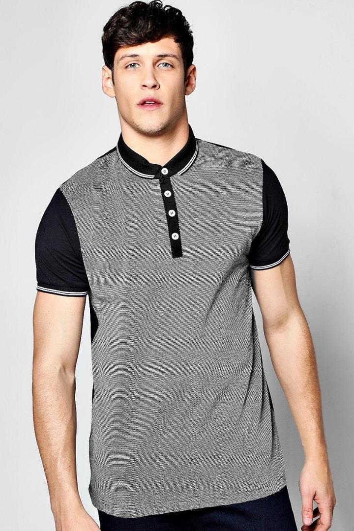 Boohoo Jersey Polo With Jacquard Front Black