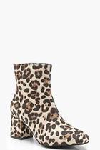 Boohoo Leopard Low Block Heel Ankle Shoe Boots