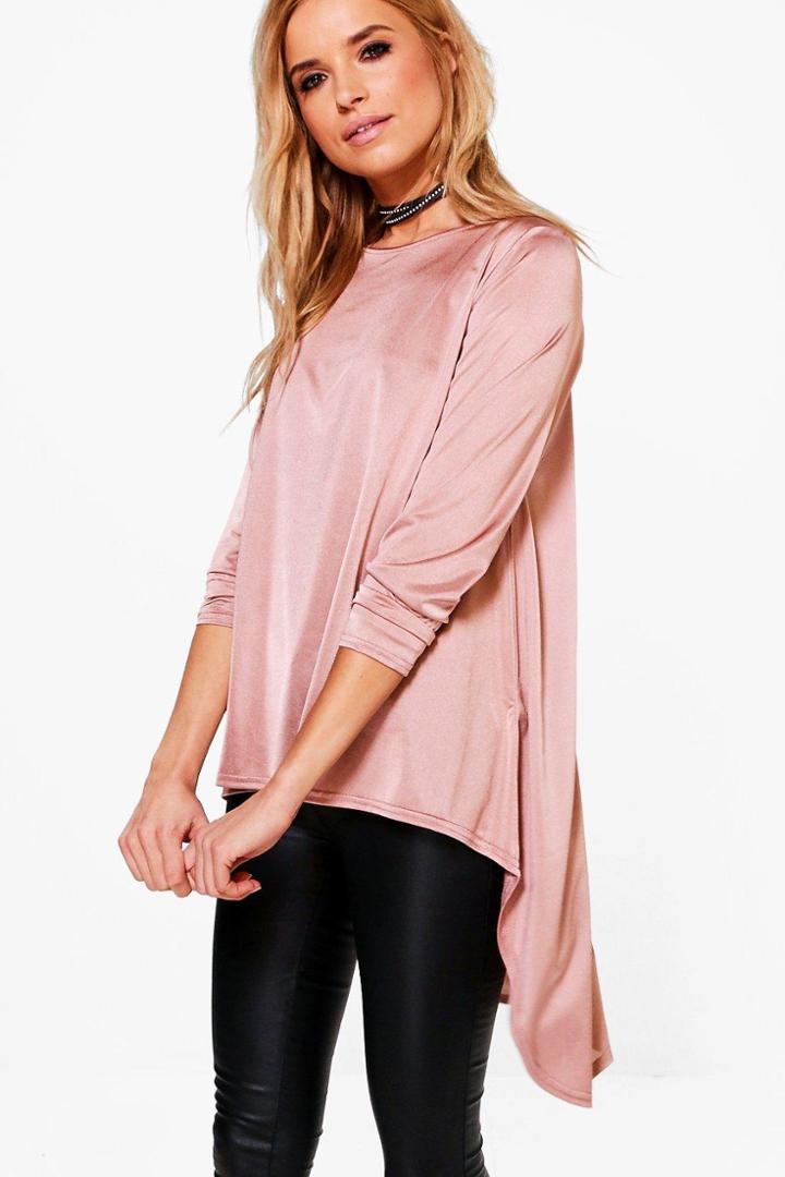 Boohoo Emily Long Sleeve Dip Back T-shirt Rose
