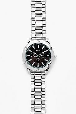 Boohoo Silver Bracelet With Green Face Detail