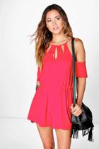 Boohoo Rose Cut Shoulder Playsuit Red