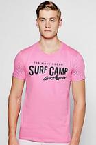Boohoo Pink Surf Camp 'la' Crew Neck T-shirt