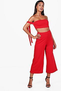 Boohoo Cari Tie Bandeau & Culotte Co-ord Set