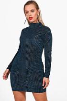 Boohoo Plus Harper Glitter Velvet Long Sleeve Bodycon