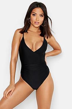 Boohoo Control Wrap Over Front Swimsuit