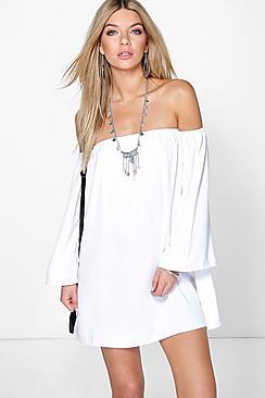 Boohoo Rosalinda Off The Shoulder Woven Dress