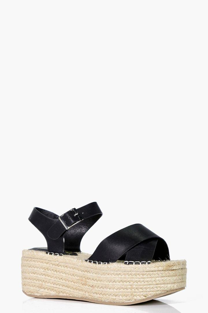Boohoo Faye Flatform Espadrille Sandal Black