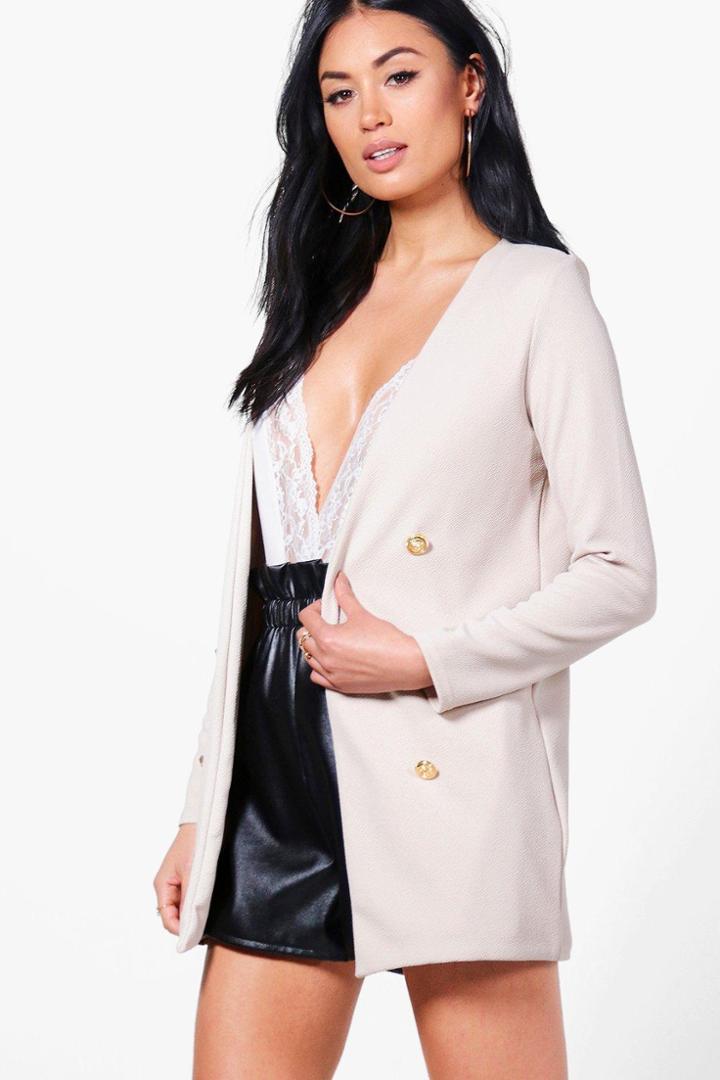 Boohoo Jennifer Button Front Blazer Stone