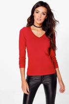 Boohoo Caroline Fine Knit V-neck Jumper Red