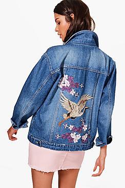 Boohoo Oriental Embroidered Denim Jacket
