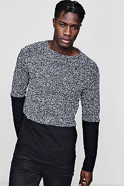 Boohoo Boucle Jumper With Jersey Panel