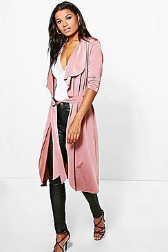 Boohoo Katie Shawl Collar Belted Slinky Duster