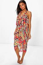 Boohoo Lois African Tribal Print Draped Hanky Hem Dress