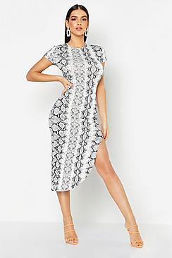 Boohoo Snake Print Thigh Split Midi Dress