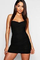 Boohoo Strappy Back Cowl Front Ruched Mini Dress