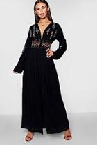Boohoo Petite Alice Embroidered Button Front Maxi Dress