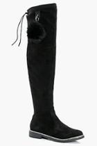 Boohoo Olivia Glitter Trim Pom Detail Over The Knee Boot