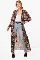 Boohoo Petite Alicia Dark Floral Chiffon Belted Duster