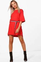 Boohoo Holly Sports Tape Belted T-shirt Dress