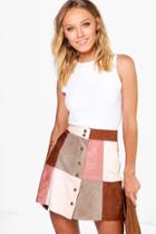 Boohoo Avah Patchwork Suedette A Line Mini Skirt Blush