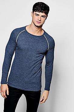 Boohoo Long Sleeve Muscle Fit Knitted T-shirt With Piping