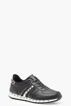 Boohoo Anna Stud Lace Up Trainers