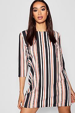 Boohoo Tonal Stripe 3/4 Sleeve Shift Dress