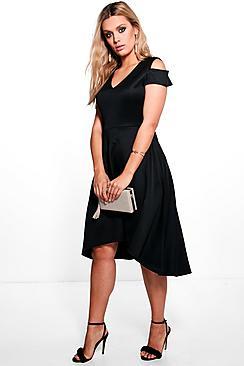 Boohoo Plus Open Shoulder Skater Dress
