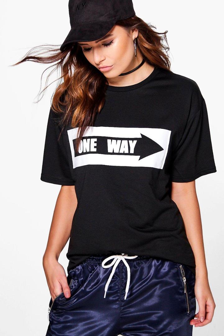 Boohoo Olivia One Way T-shirt Black