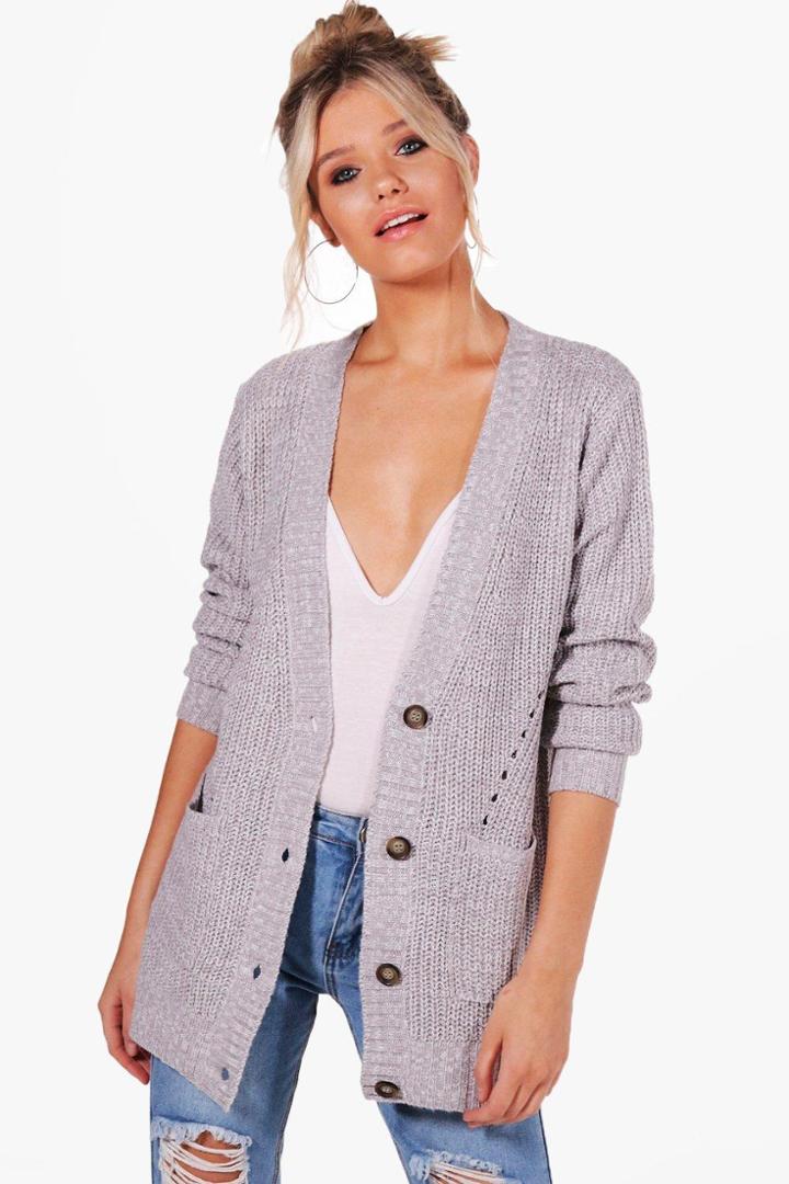 Boohoo Lexi Chunky Boyfriend Cardigan Grey