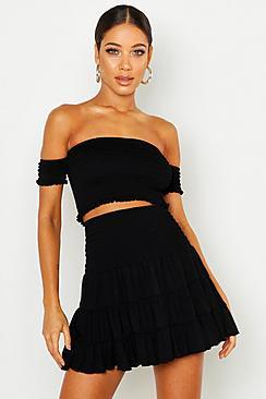 Boohoo Crop Shirred Top With Shirred Sleeves