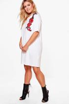 Boohoo Plus Hannah Floral Applique T-shirt Dress Ivory