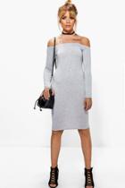 Boohoo Ria Off The Shoulder Midi Dress Grey