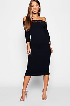 Boohoo Petite Edge Bardot Midi Dress